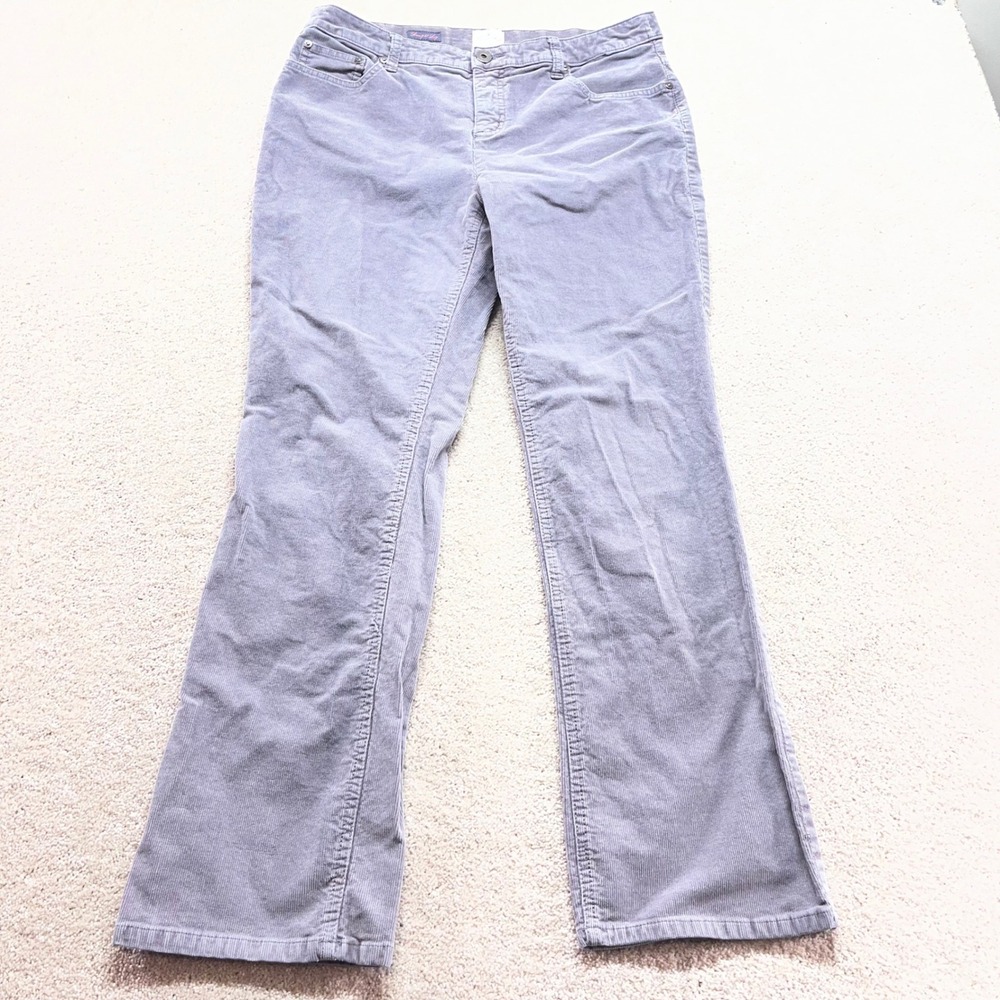 St. John's Bay Pants Womens 14 Gray Corduroy Straight Leg Stretch Cotton